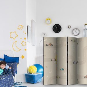 Paravent - Race - Colorful Cars on a Road on a Beige Background with Stars