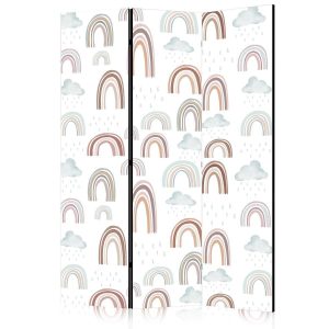 Paravent - Rainbows and Clouds - Rainbows of Various Sizes in Muted Colors Among Rain Clouds in a Pale Blue Shade