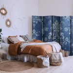 Paravent - Retro Ornament - Decorative Motif in Rubbed Blues