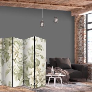 Paravent - Retro Vintage Flowers in Delicate Cream and Green Colors