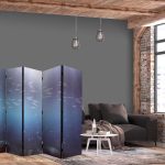 Paravent - School of Small Fish - Illuminated Oceanic Depth in Shades of Navy Purple and Gray with a Shoal of Tiny Fish