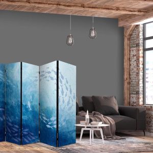 Paravent - Schools of Fish - Luminous Clusters of Fish in Blue Colors Among Sea Depths