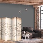 Paravent - Sketch of a Fish School - Sketches of Various Fish Species Swimming in a School on a Beige Background in Vintage Style