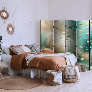 Paravent - Spectacular Underwater Landscape - Fish in an Underwater World in Turquoise Blue Beige and Delicate Orange Colors