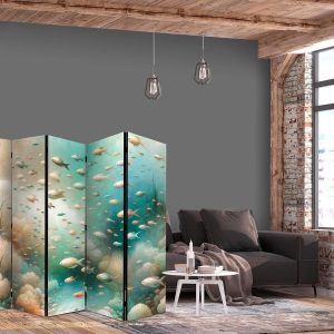 Paravent - Spectacular Underwater Landscape - Fish in an Underwater World in Turquoise Blue Beige and Delicate Orange Colors