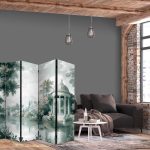 Paravent - View of the Park and Lake - Retro Vintage Landscape in Greens