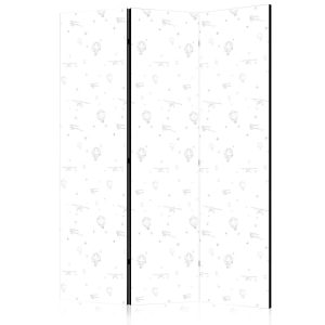 Paravent - Watercolor - Airplanes and Balloons Painted on a White Sky Background