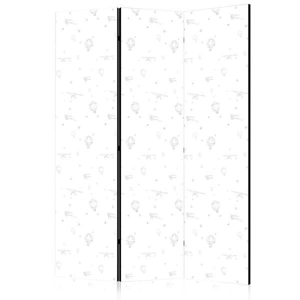 Paravent - Watercolor - Airplanes and Balloons Painted on a White Sky Background