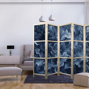 Paravent japonais - Abstract Ornaments - Dark Blue Victorian Leaves