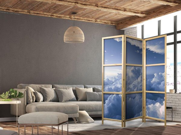 Paravent japonais - Aerial Landscapes: Rays Illuminating Fluffy Cloud Formations
