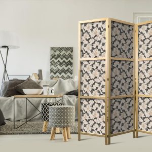 Paravent japonais - Among Pink Shrubs - White and Beige Rabbits on a Blooming Meadow