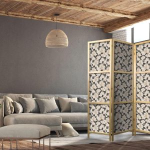 Paravent japonais - Among Pink Shrubs - White and Beige Rabbits on a Blooming Meadow