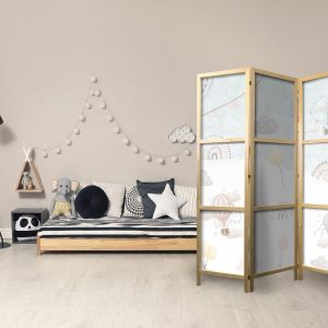 Paravent japonais - Balloons in the Sky - Balloons in Pastel Colors Flying Through a Cloudy Sky - Among Rainbows and Stars