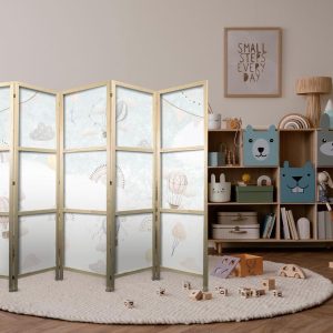 Paravent japonais - Balloons in the Sky - Balloons in pastel colors flying through a cloudy sky - among rainbows and stars