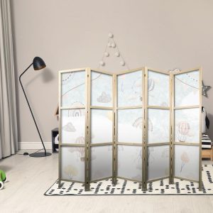 Paravent japonais - Balloons in the Sky - Balloons in pastel colors flying through a cloudy sky - among rainbows and stars