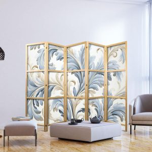 Paravent japonais - Baroque Ornaments in Light - Cream-Blue Colors