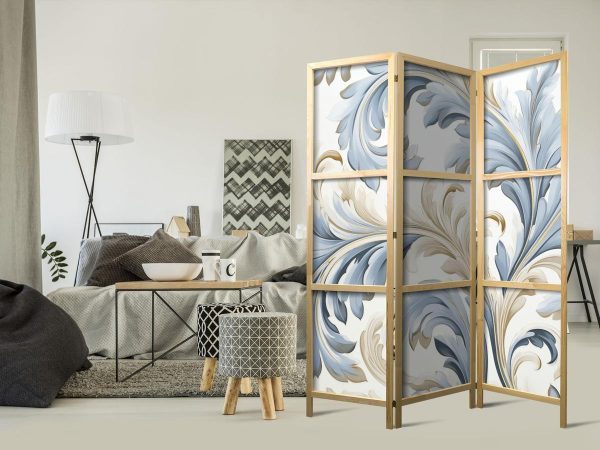 Paravent japonais - Baroque Ornaments in Light - Cream-Blue Colors