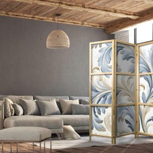 Paravent japonais - Baroque Ornaments in Light - Cream-Blue Colors