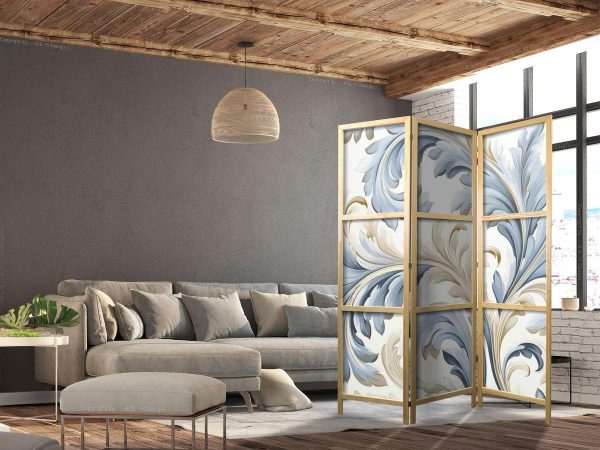 Paravent japonais - Baroque Ornaments in Light - Cream-Blue Colors