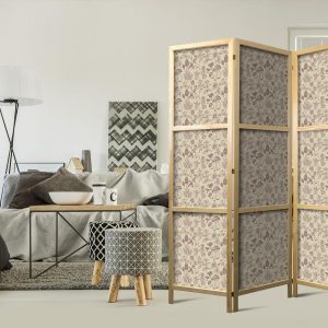 Paravent japonais - Beige Nature of the Forest - Mushrooms Flowers and Herbs on a Light Background