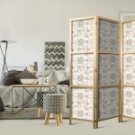 Paravent japonais - Beige Shades of Nature - Flowers and Butterflies on a White Background - Illustration