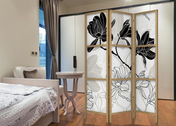 Paravent japonais - Black and White Flowers I