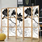 Paravent japonais - Black and White Flowers II