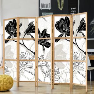 Paravent japonais - Black and White Flowers II