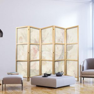 Paravent japonais - Blooming Peonies - Bright Large Flowers Enveloped in White Mist