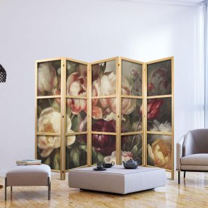 Paravent japonais - Blooming Peonies - Charismatic Flowers Bathed in Sunlight