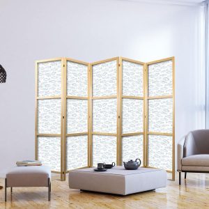 Paravent japonais - Blue Fish - Blue Outlines of Various Species of Fish on a White-Blue Background