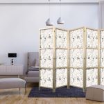 Paravent japonais - Botanical Illustration - Drawing of Flowers and Herbs - Beige Grays