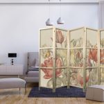 Paravent japonais - Bouquet with Tulips - Colorful Flowers on a Light Background - Illustration