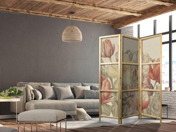 Paravent japonais - Bouquet with Tulips - Colorful Flowers on a Light Background - Illustration