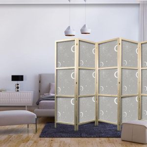 Paravent japonais - Cosmic Fireworks - Elegant Pattern with Moons and Stars on a Gray Background