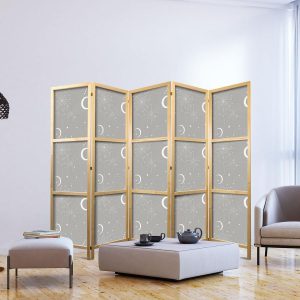Paravent japonais - Cosmic Fireworks - Elegant Pattern with Moons and Stars on a Gray Background