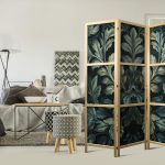 Paravent japonais - Dark Green Victorian Leaves - Botanical Carved Composition