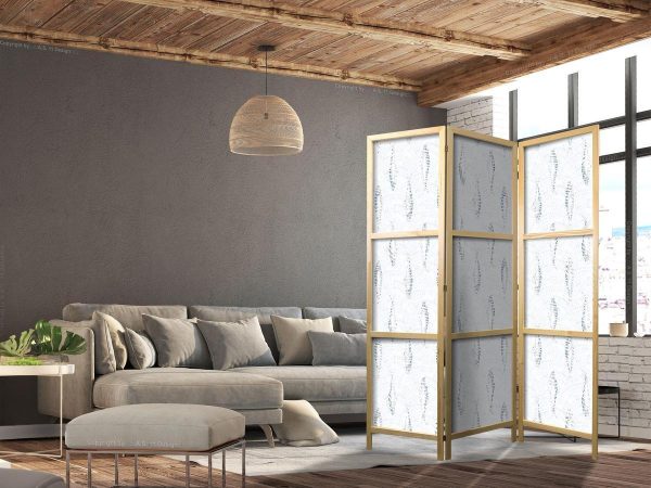 Paravent japonais - Delicate Blue Fish - Mosaic Fish in Subtle Blue Color Shades with an Arched Pattern in the Background