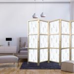 Paravent japonais - Delicate Blue Fish - Mosaic Fish in Subtle Blue Color Shades with an Arched Pattern in the Background