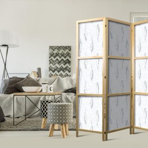 Paravent japonais - Delicate Blue Fish - Mosaic Fish in Subtle Blue Color Shades with an Arched Pattern in the Background