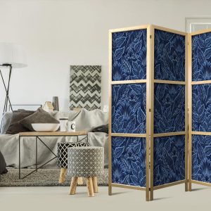 Paravent japonais - Dense Vegetation - Botanical Patterns in Illustrative Style Blue