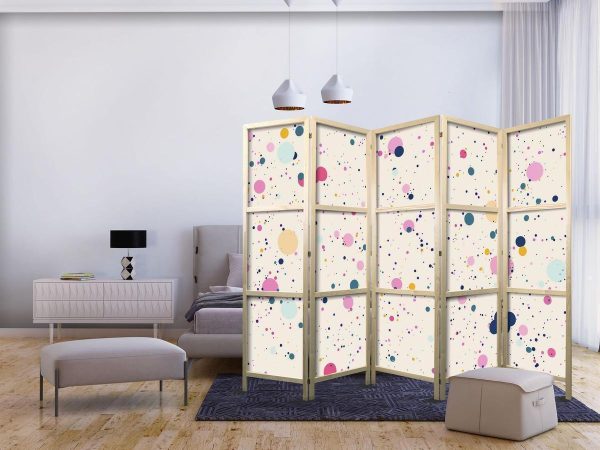 Paravent japonais - Dots - Spots and Splashes Multicolored - Cheerful Pattern on a Light Pink Background