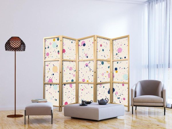 Paravent japonais - Dots - Spots and Splashes Multicolored - Cheerful Pattern on a Light Pink Background