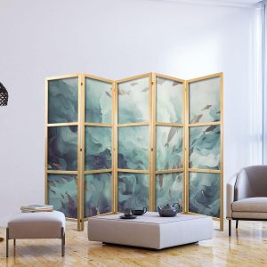 Paravent japonais - Escaping Fish - Very Fast Swimming Fish in Muted Colors Among Ocean Depths