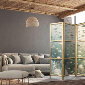 Paravent japonais - Fish and Diverse Vegetation - Grouping of Fish in Pastel Subdued Colors Among Oceanic Vegetation