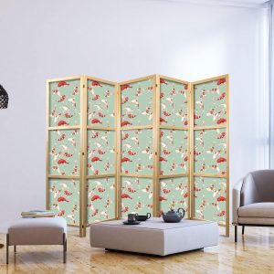 Paravent japonais - Fish and Japanese Pattern - Koi Fish in Orange-Cream Colors on a Green-Mint Background with an Oriental Pattern