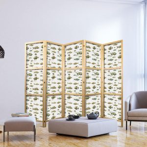 Paravent japonais - Fish in Beige Tones - Various Species of Fish in Beige-Brown Colors Presented in Vintage Style on a Light Background