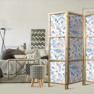 Paravent japonais - Fish in Minimalist Style - Fish in Aztec Style in Pastel Color Shades on a White Background