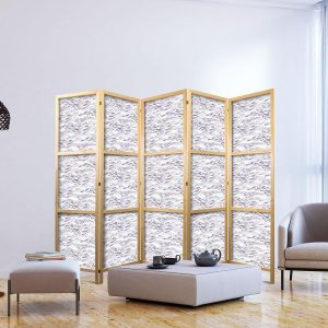 Paravent japonais - Fish in Muted Colors - a School of Small Fishes in Light Purple And Delicate Pink Against Grey Waves