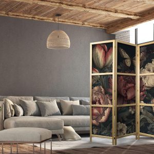 Paravent japonais - Floral Illustration - Magnificent Flower Buds on a Turquoise Background